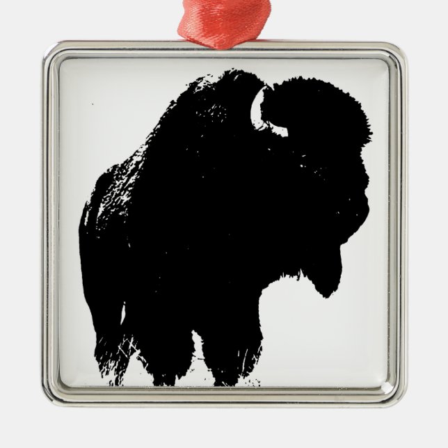 Black & White Pop Bison Buffalo Silbernes Ornament (Vorne)