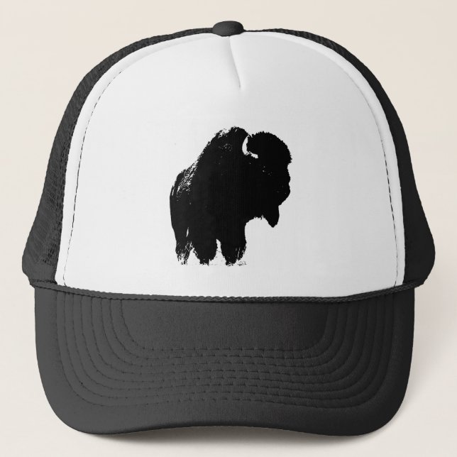Black & White Pop Bison Buffalo Truckerkappe (Vorderseite)