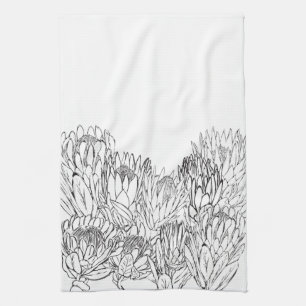 Black & White Protea Sketch Bouquet Küchentuch