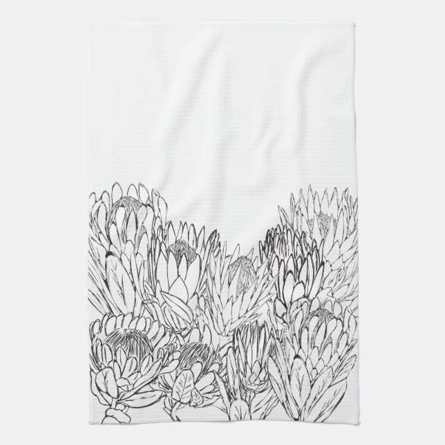 Black & White Protea Sketch Bouquet Küchentuch (Vertikal)