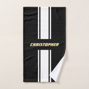Black White Racing Stripes Faux Gold Monogrammed