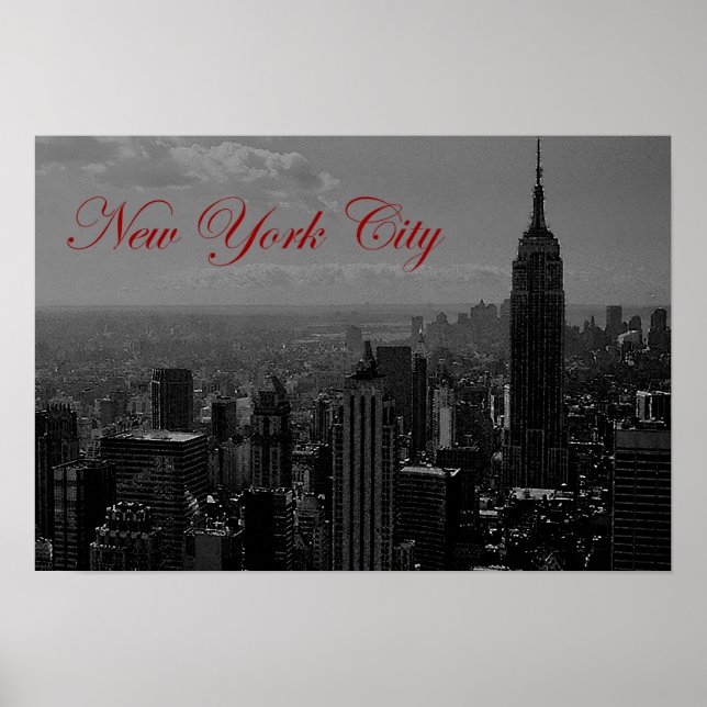 Black White Red Calligraphy New York City Poster (Devant)