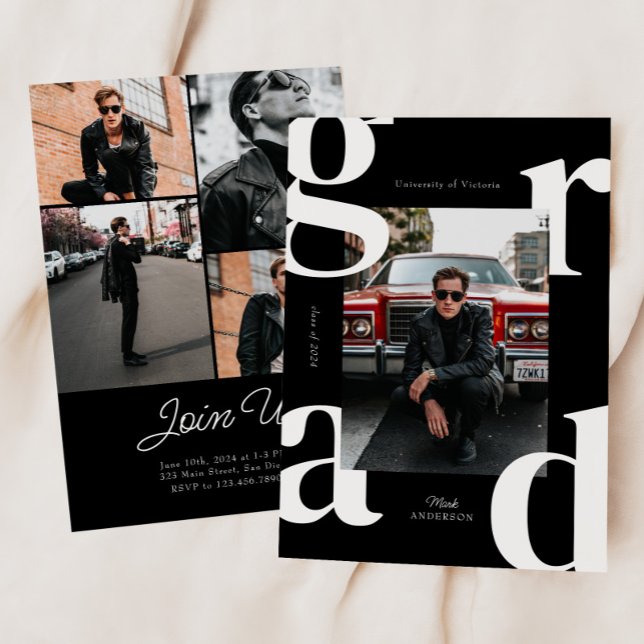 Black & White Retro Bold Class of 2024 Abschluss Einladung (Von Creator hochgeladen)