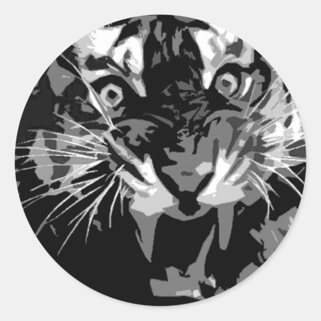 Black & White Roaring Tiger Runder Aufkleber (Vorderseite)