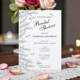 Black & White Rosemary Floral Bridal Shower Einladung