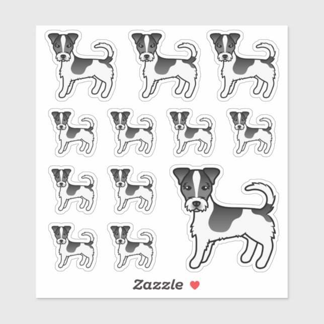 Black & White Rough Coat Jack Russell Terrier Hund Aufkleber (Blatt)