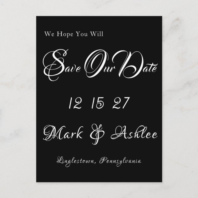 Black & White Save the Date Post Card Postkarte (Vorderseite)