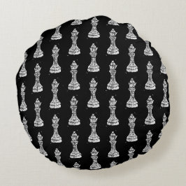 Black & White Schach Figures Linocut Queen Rundes Kissen