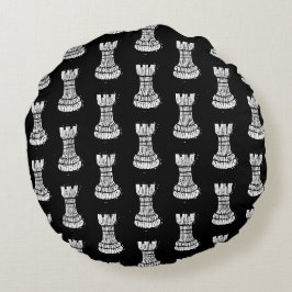 Black & White Schach Figures Linocut Rook Rundes Kissen