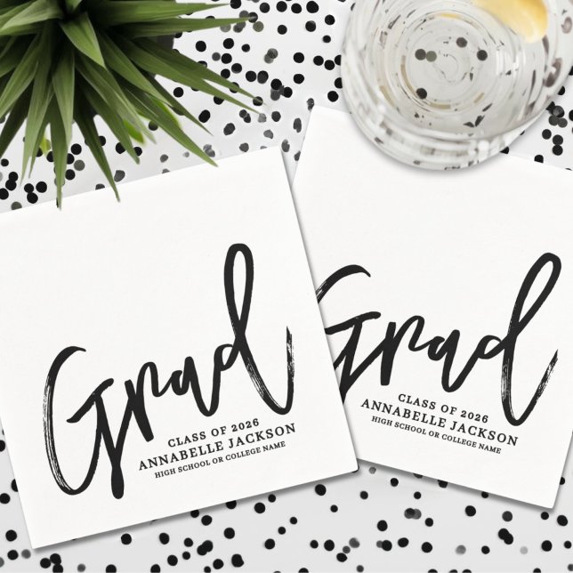 Black White Script Graduation Serviette (Black White Script Graduation Napkins)