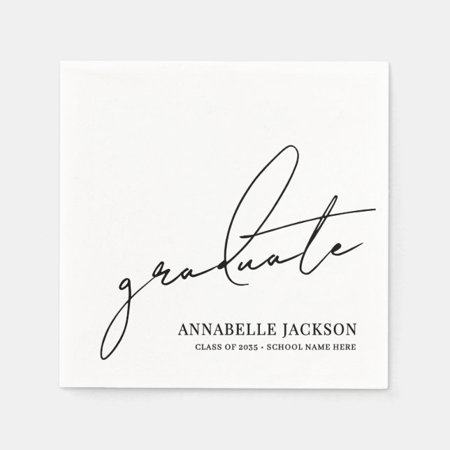 Black White Script Graduation Serviette (Vorderseite)