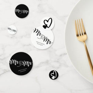 Black & White Script Mr. und Mr. Hearts Wedding Konfetti