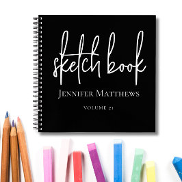 Black White Script Name Personalized Sketchbook Notizbuch