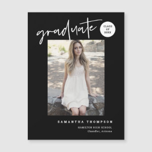 Black White Script School Graduate Photo Magnet