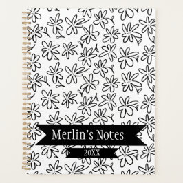 Black & White Seamless Floral Year Planner Planer