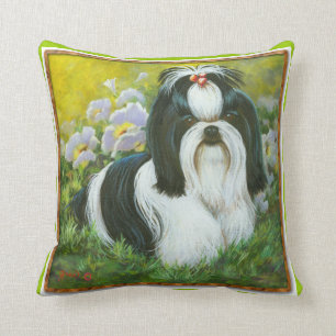 Black & White Shih Tzu in Garden Kissen