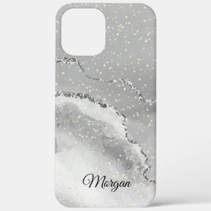 Black & White Silver Agate & Gold Stars Name Case-Mate iPhone Hülle