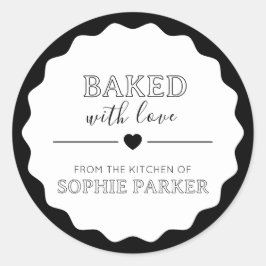 Black White Simple Baked With Love Scallop Sticker