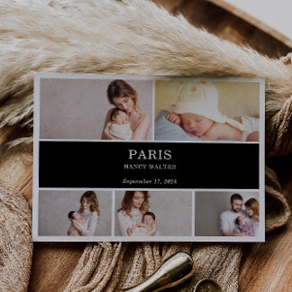 Black White Simple Photo Baby Announcement Card Einladung