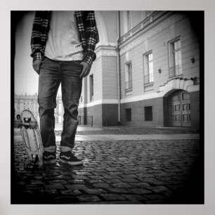 Black & White Skateboard Poster der 90er Jahre