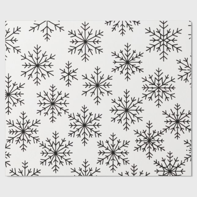 Black & White Snowflake Pattern Wrapping Paper  Geschenkpapier (Flach)
