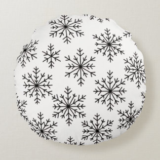 Black & White Snowflake Throw Pillow – Minimalist  Rundes Kissen