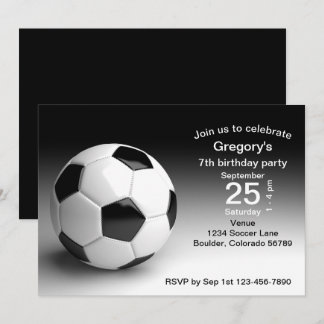Black, White Soccer Ball Geburtstagsparty Einladung
