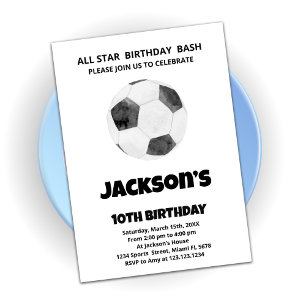 Black White Soccer Invitations Anniversaire