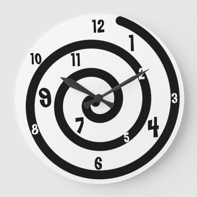 Black & White Spiral Wall Clock Große Wanduhr (Vorderseite)