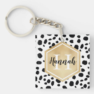Black White Spots Motif Gold Monogramme