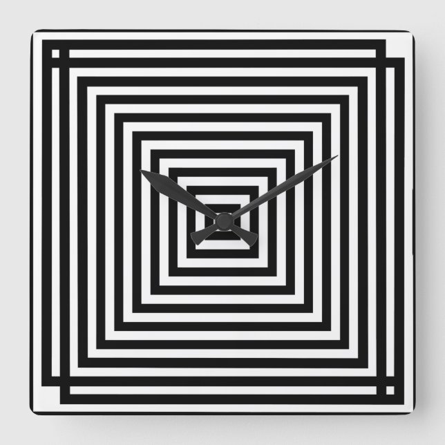 Black/White Square Optical Art Quadratische Wanduhr (Vorderseite)