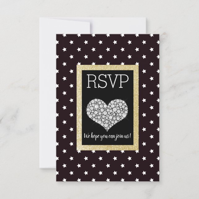 Black White Star Gold Heart RSVP (Devant)