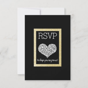 Black White Star Gold Heart RSVP simple élégant