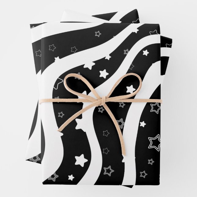 Black &White Stars On Lines Elegant  Design Geschenkpapier Set (Beispiel)