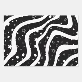 Black &White Stars On Lines Elegant  Design Geschenkpapier Set