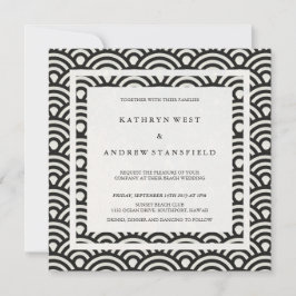 Black + White stilisierte Waves Elegant Beach Wedd Einladung