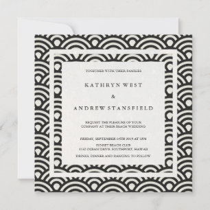 Black + White stilisierte Waves Elegant Beach Wedd Einladung