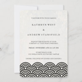 Black + White stilisierte Waves Elegant Beach Wedd Einladung