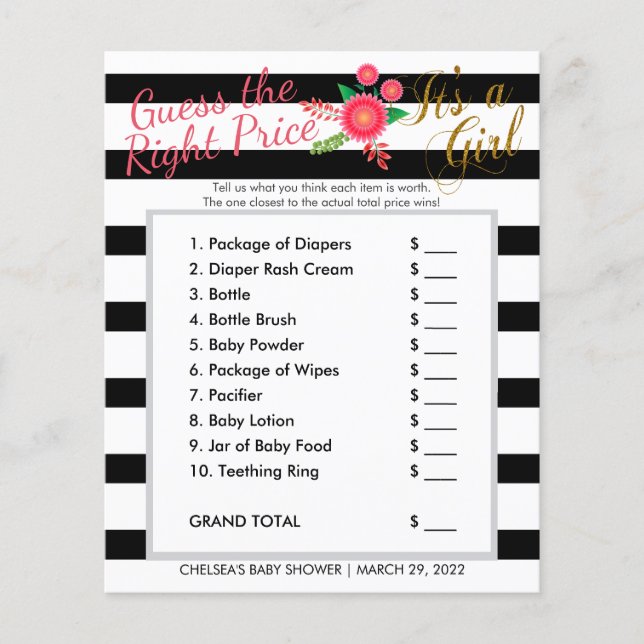 Black & White Strip - Baby Girl - Richtiger Preis Flyer (Vorne)