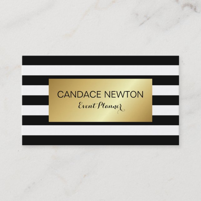 Black & White Strip und Gold Business Card Visitenkarte (Vorderseite)