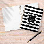 Black White Stripe Family Name Monogram 2023 Planer<br><div class="desc">Stylish trendy personalized initials monogram planner featuring a black and white striped pattern with your initials and family name with your established date set in a black-bordered square with a classic white text. Designed by Thisisnotme©</div>