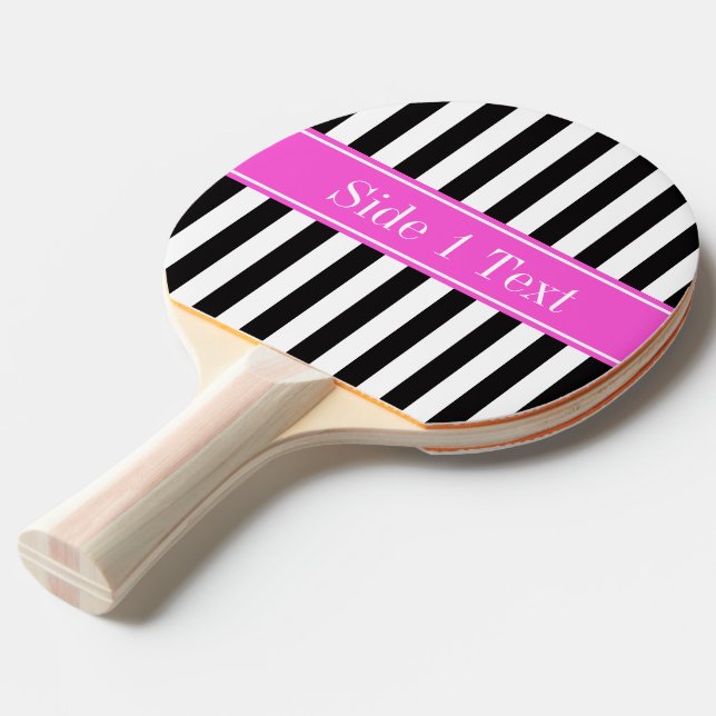 Black White Stripe Hot Pink Ribbon Name Monogram Tischtennis Schläger (Vorderseite)