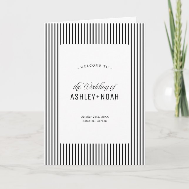 Black & White Striped Elegance Classy Wedding Programm (Vorderseite)