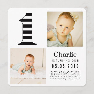 Black & White Stripes 1er anniversaire Cartes phot