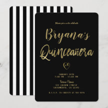 Black & White Stripes Gold Chic 15 Quinceañera