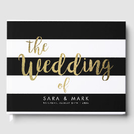 Black & White Stripes Gold Foil Mariage livre d'hô