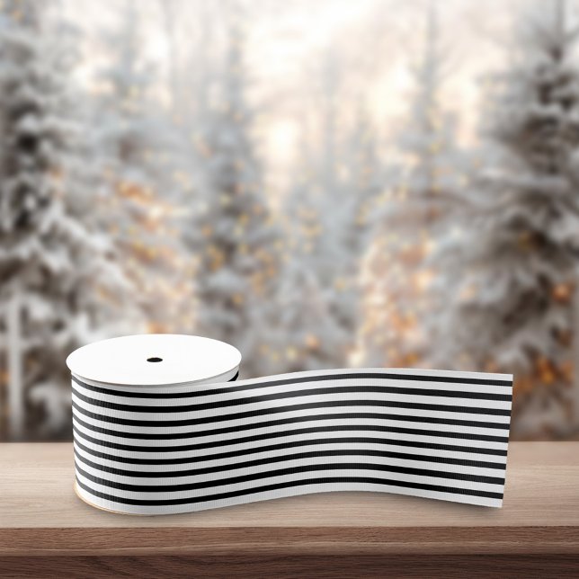 Black White Stripes Retro Minimalist Christmas Ripsband (Von Creator hochgeladen)