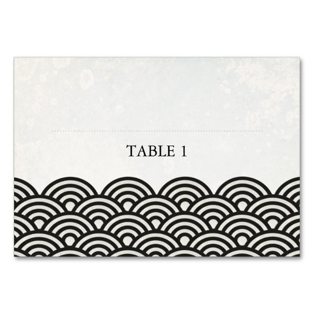 Black+White Stylisé Waves Plat Place Carte Nom (Devant)