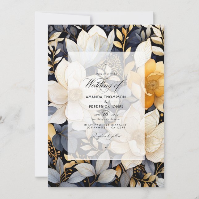 Black, White, Taupe Gold und Shimmery Gold Wedding Einladung (Vorderseite)