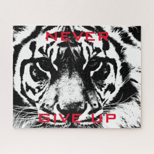 Black & White Tiger Eye Never Give Up Motivational